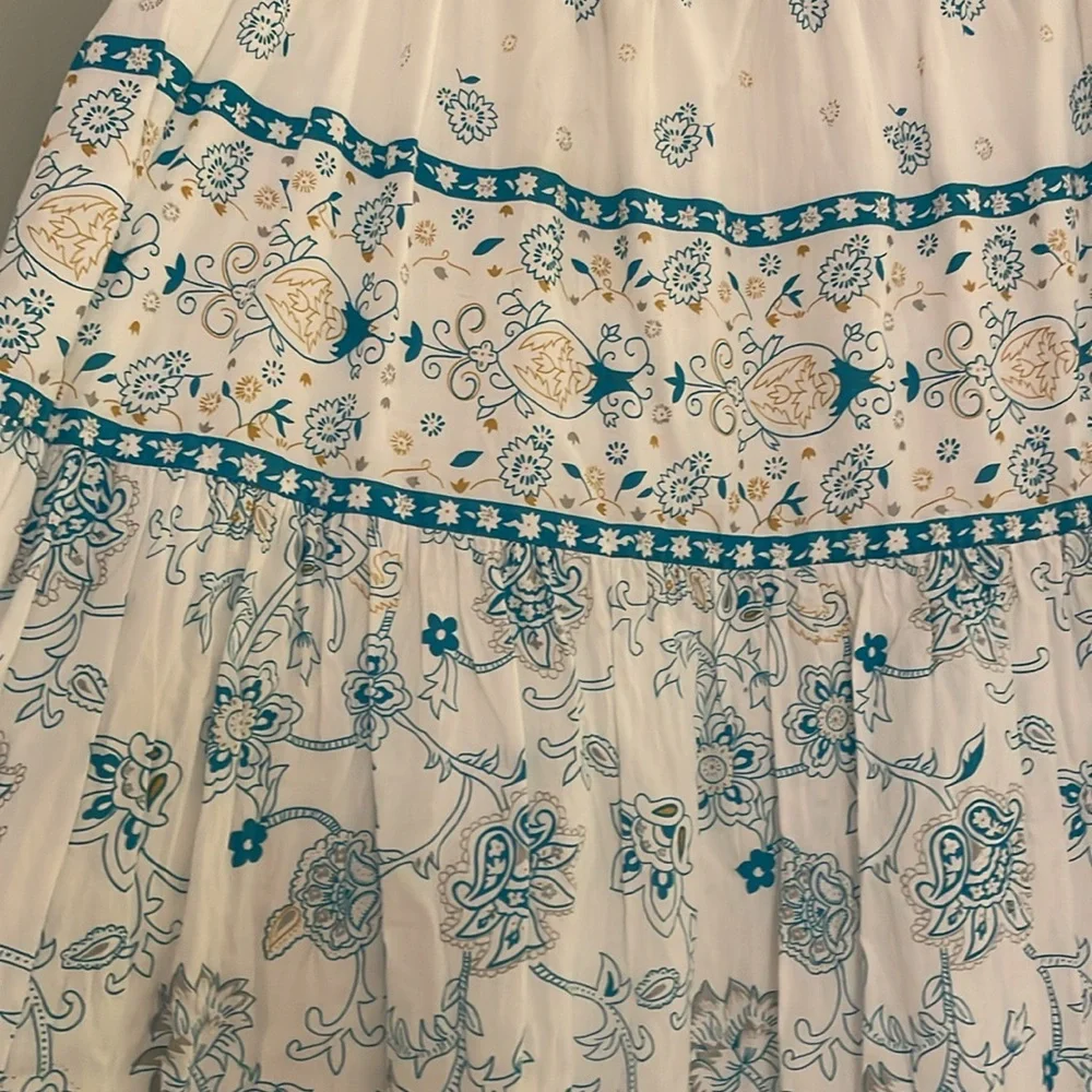 Chadwicks Floral Blue and White Maxi‎ Cotton Skirt, size L